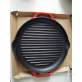 Home kitchen red round enamel Cast Iron non-stick grill pan